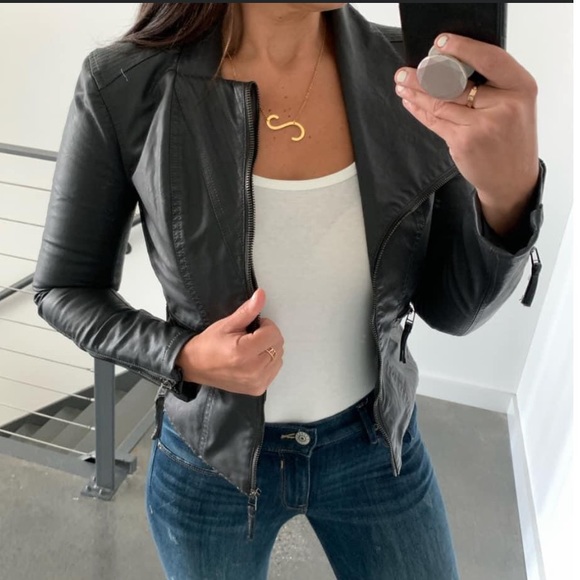 faux leather fitted jacket